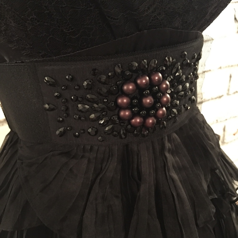 BCBGMaxAzria Black Tiered Lace Fit-and-Flare Cocktail Dress - Picture 3 of 8